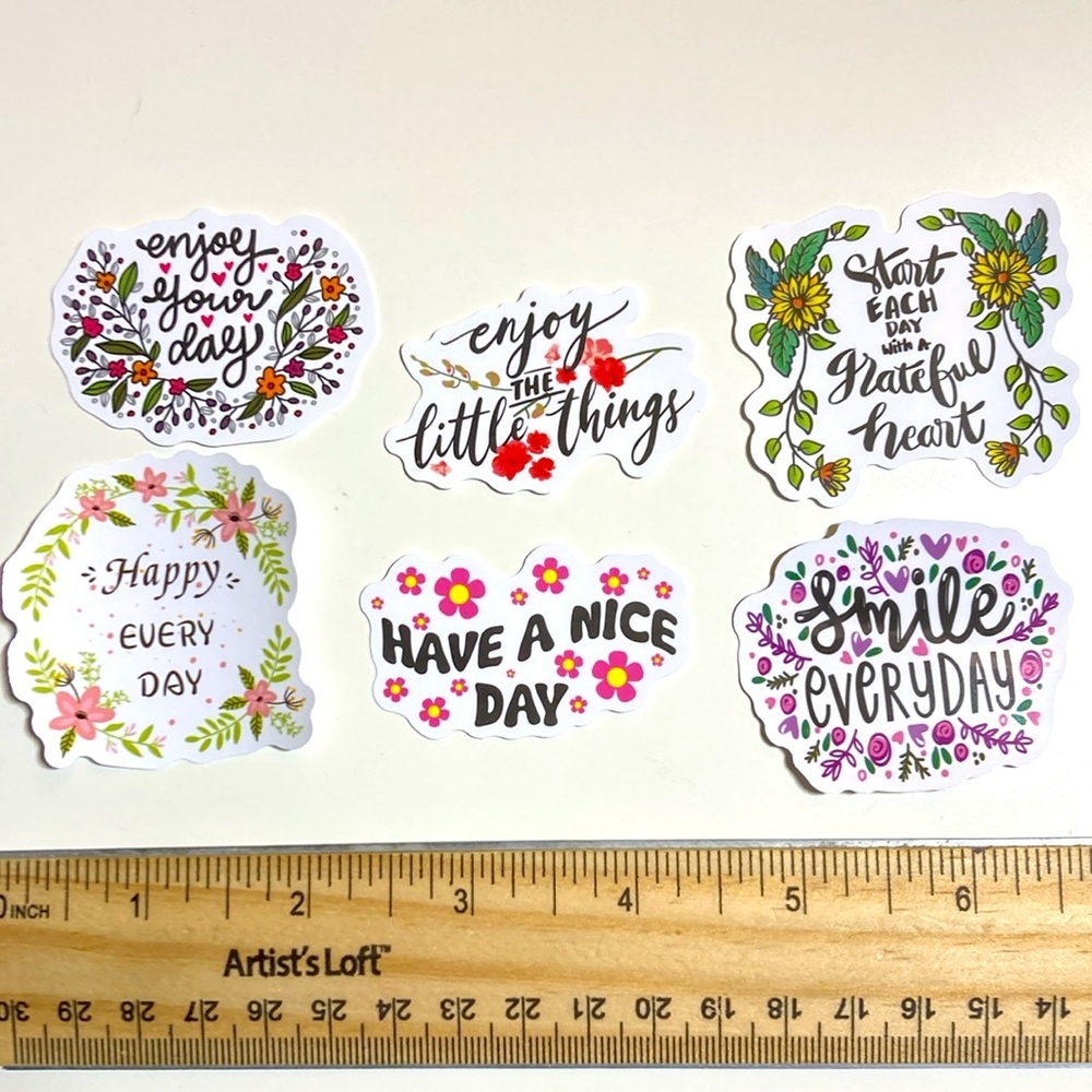 10/$10 OR $1 BUNDLE: 6 Flowery Happy Habits Stickers‎ WATERPROOF! 🙂 ✅